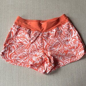 Lands' End Vibrant Orange Leaf Print Women's Swim Shorts